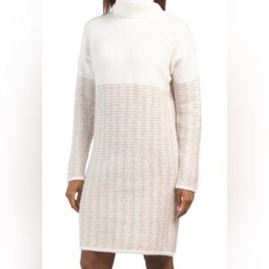 NEW Tahari Women’s Cream/Beige Long Sleeve Turtleneck Sweater Dress Size L